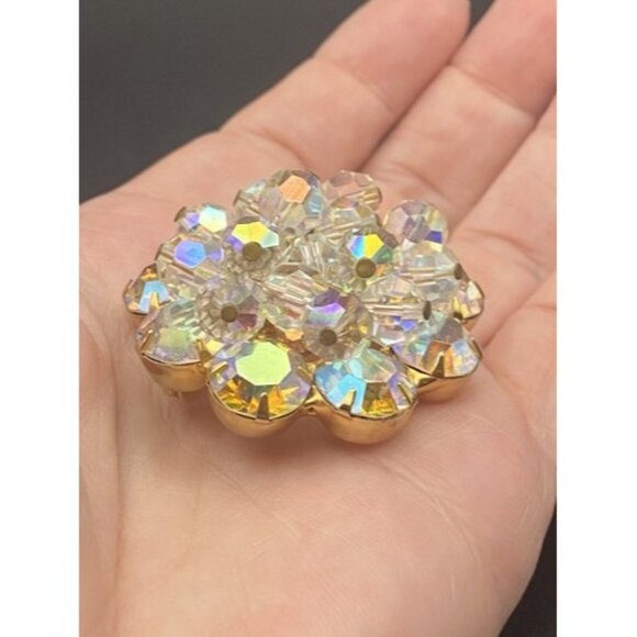 Vtg Brooch Juliana Attributed Unsigned AB Crystal Cha Cha Gold Plated 1.75 Inch - Picture 6 of 8